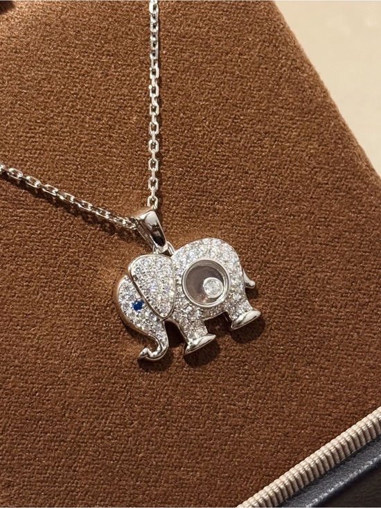 Chopard Jewelry - Chopard Silver Elephant Pendant Necklace with White & Blue Accents